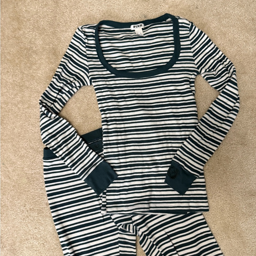 PINK Victoria's Secret Blue and White Pajama Set